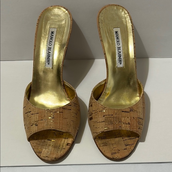 Manolo Blahnik Natural Cork Astuta Open Toe Slide Heels Size 39/8.5 - Picture 4 of 16